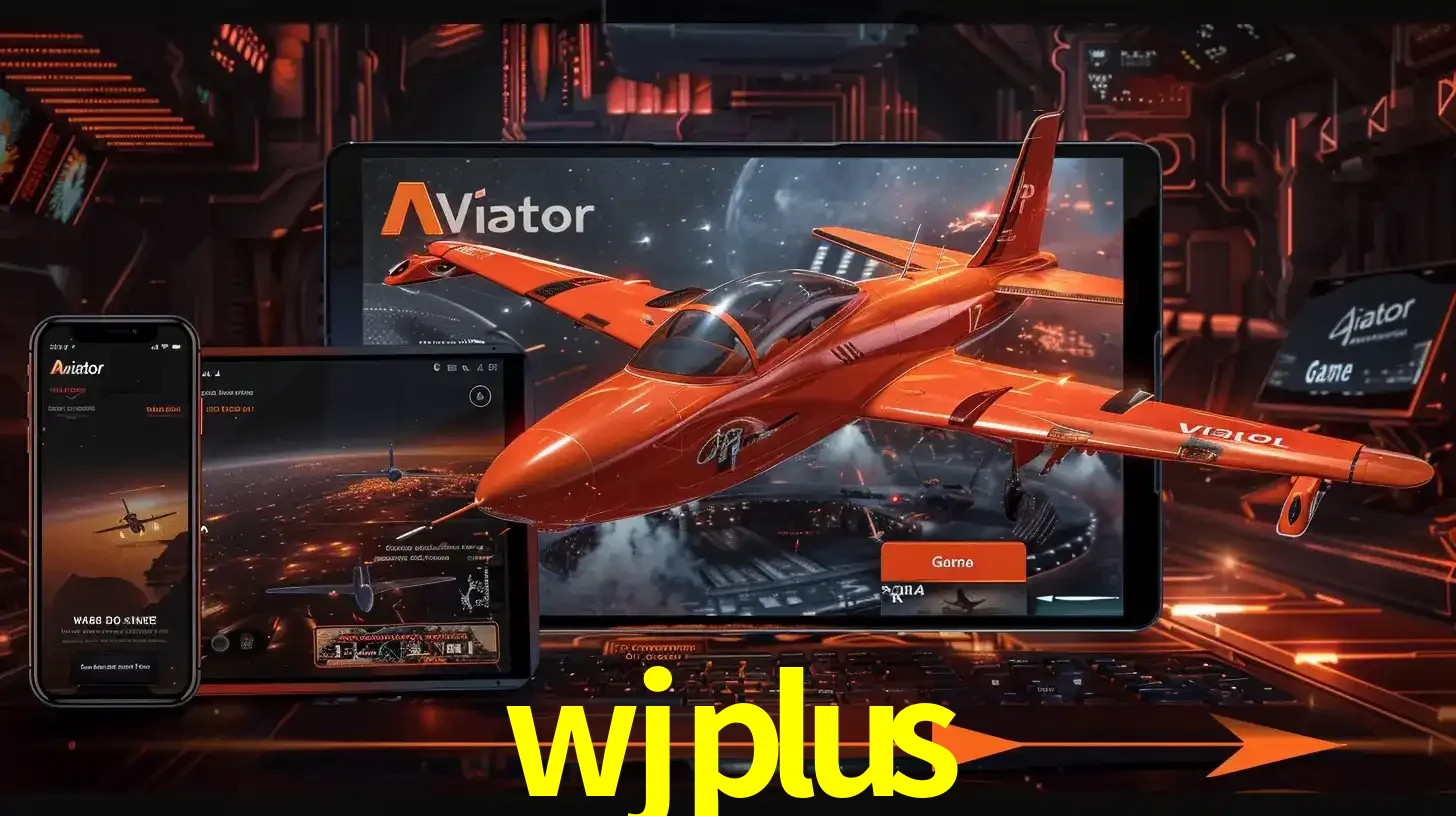 Apresentação tecnológica do jogo Aviator com um avião saindo da tela de um tablet, demonstrando a experiência imersiva em múltiplos dispositivos no wjplus.