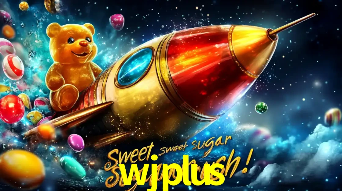 Arte promocional do jogo de slot Sugar Rush, com um urso de pelúcia em um foguete viajando pelo espaço de doces, um dos jogos divertidos disponíveis no cassino wjplus.