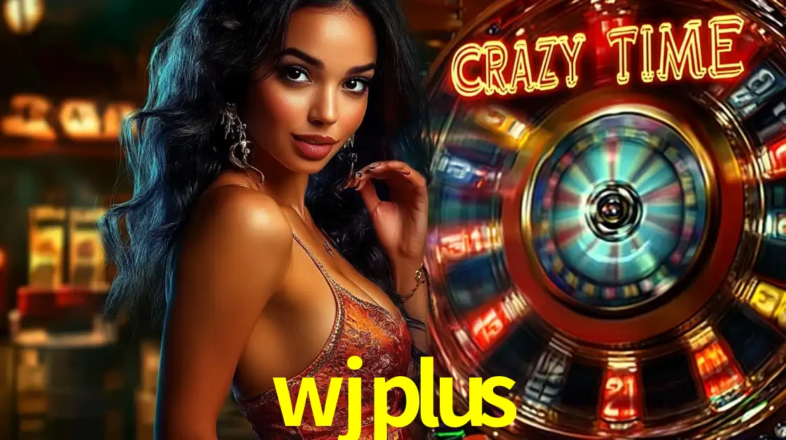 Mulher elegante ao lado da vibrante roda da fortuna do jogo de cassino ao vivo Crazy Time, um dos game shows mais populares e cheios de prêmios do wjplus.
