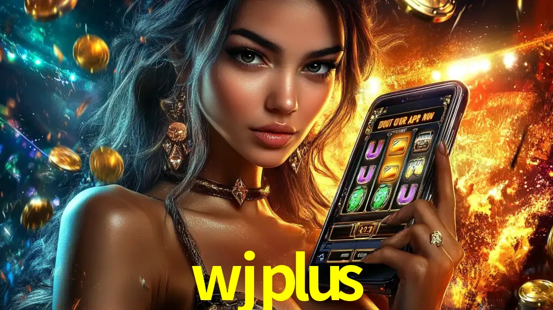 Mulher elegante mostrando um jogo de caça-níqueis em seu smartphone, destacando a experiência de cassino móvel oferecida pelo aplicativo wjplus.